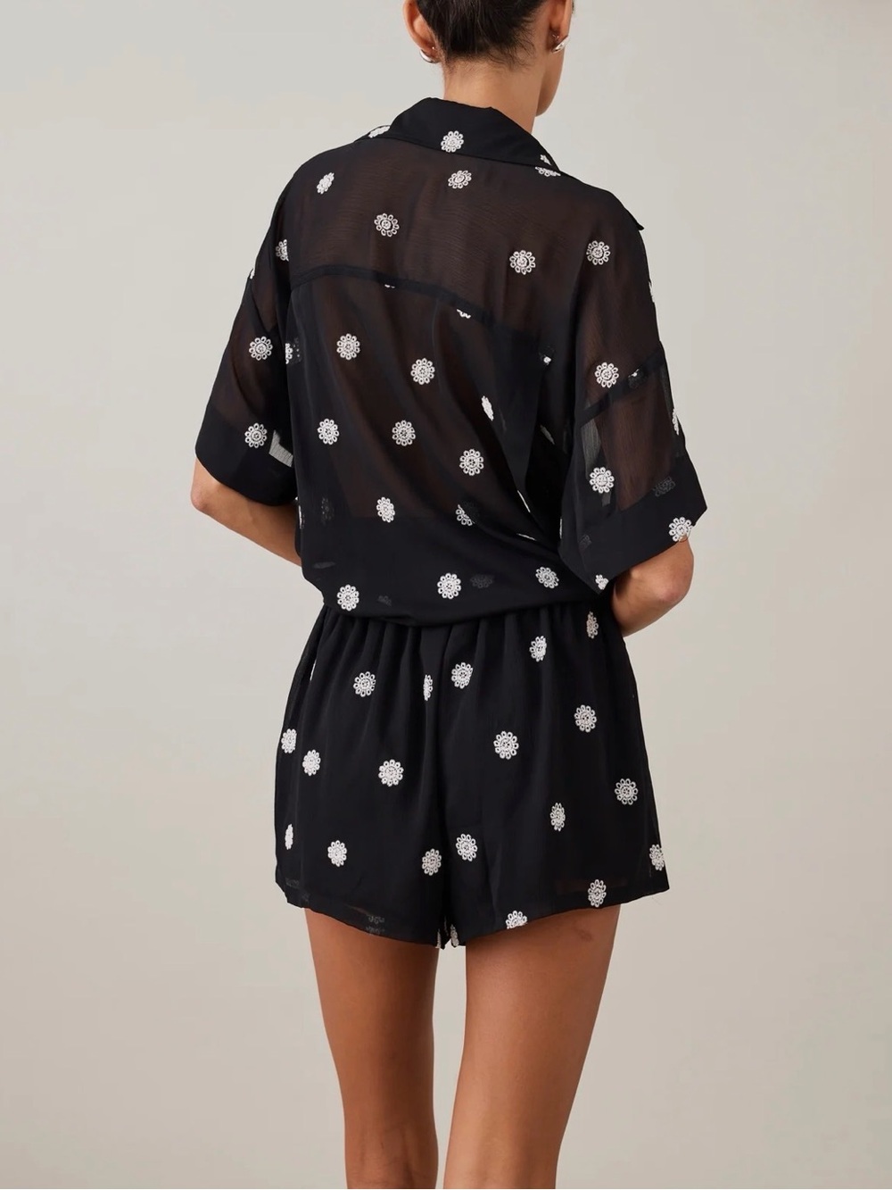 Women’s Black Floral Embroidered Lounge Shorts - Picture 2 of 7